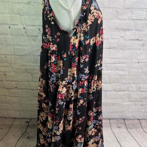 ENTRO Black Floral Lined Maxi Dress Large NWT - Picture 4 of 9